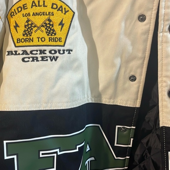 PacSun Black and White Racing Puffer Jacket with Yellow Accents - Picture 3 of 12